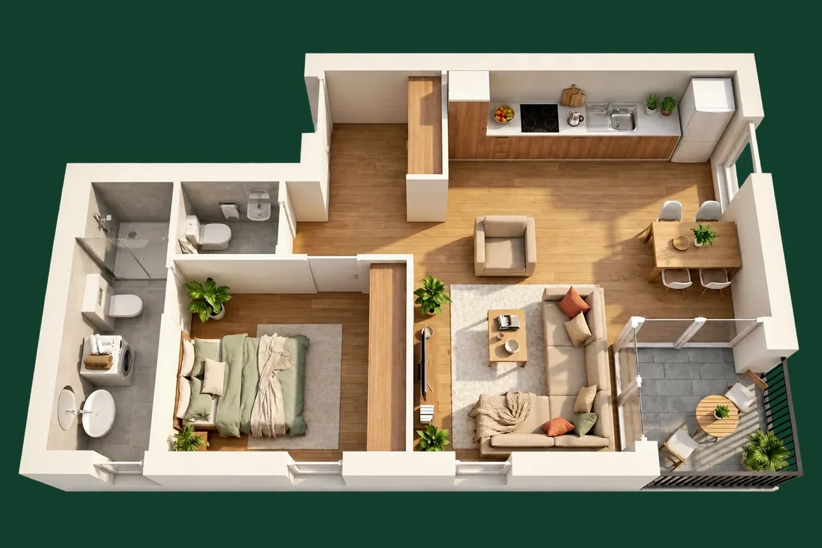 The finished dollhouse visual of the apartment